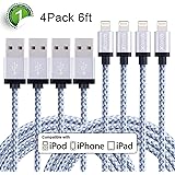 Xcords(TM) Lightning Cable, 4Pack 6FT Nylon Braided 8 Pin iPhone Charging Cable Cord Compatible with iPhone 7/7+ /6s /6s+ /6+ /6 /5s /5c /5 /iPad Mini /iPad Air /iPad5 /iPod iOS10(White)