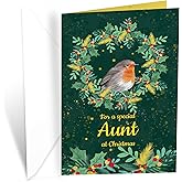 Prime Greetings Christmas Card Aunt, Made in America, Eco-Friendly, Thick Card Stock with Premium Envelope 5in x 7.75in, Packaged in Protective Mailer
