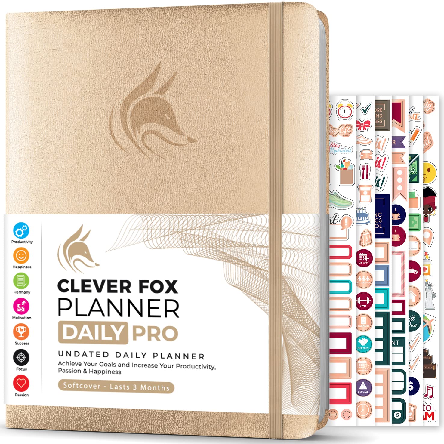 Clever Fox Planner Daily PRO - Daily Life Planner and Gratitude Journal to Increase Productivity, Time Management and Hit Your Goals, Undated, A4 Size - 21.5x28cm, Lasts 3 Months (Pearl)