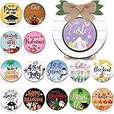 Geetery 17 Pieces Valentines Day Interchangeable Season Sign DIY Holiday Icons Decor with Wooden Easel Round Home Decorative with 15 Seasonal Icons Holiday Sign Set for Tabletop Porch Decoration
