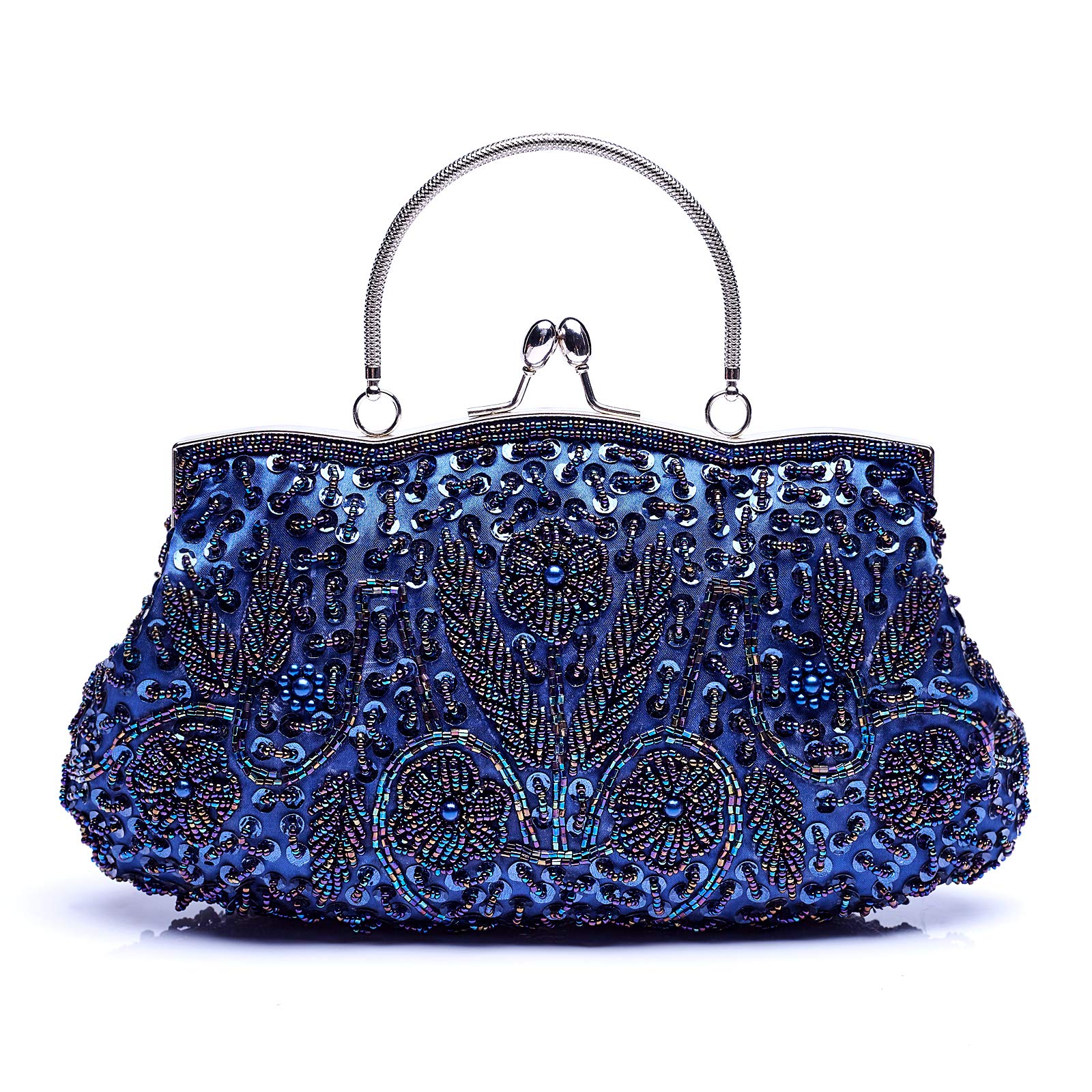 VENI MASEE Collection Antique Floral Seed/Bead/Sequin Soft Clutch Evening Bag, Exquisite Seed Bead Sequined Leaf Evening Clutch Purse Handbag, Gift Ideas-Colors Various