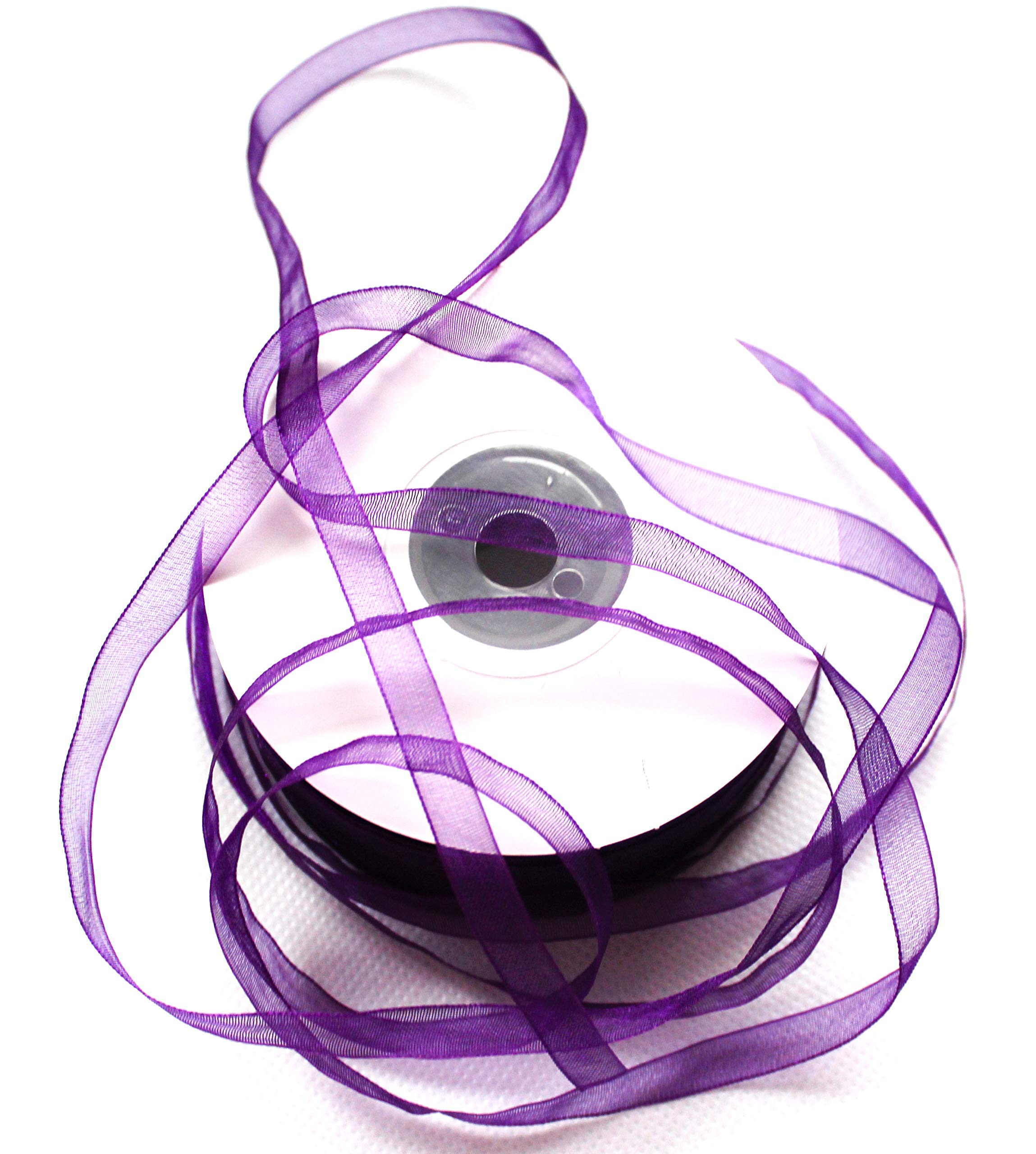 CaPiSo 50m Organza Ribbon 6mm Wide with Selvedge Purple