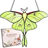 AuroAura Green Luna Moth Stained Glass Window Hanging - Handmade Real Glass Suncatcher for Women, Mom, Grandma - Elegant Green Butterfly Gifts Box Home Decor (H5.8xW7.3 Inch)