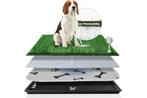 HQ4US 4LEGS Dog Grass Pad with Tray Large 34’’×23’’, Ultra-Absorbent Artificial Grass Pad for Dogs Potty Grass Hemmed Edge for Indoor Potty Training, Reusable Dogs Pee Pads, Dog Litter Box for Balcony