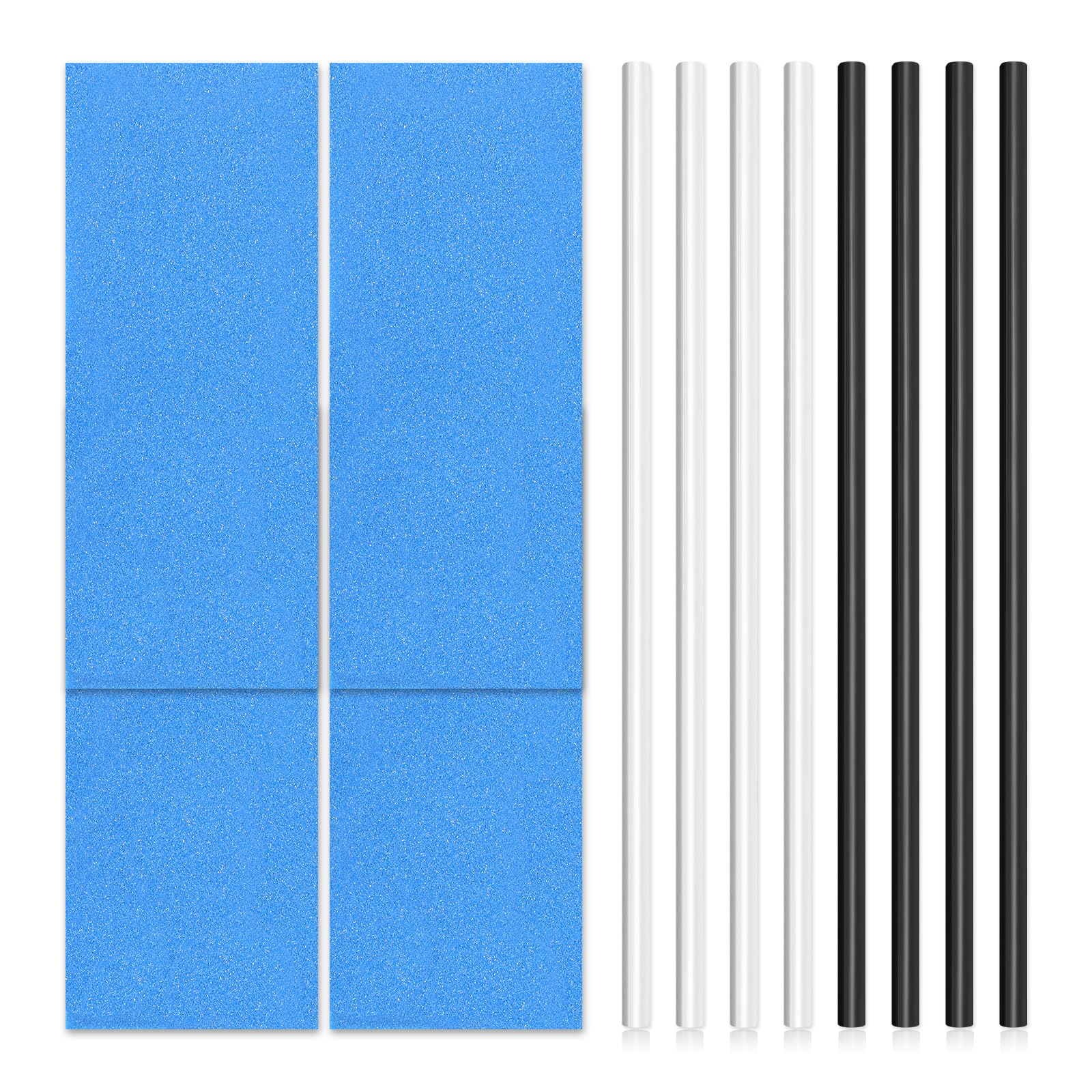 lasuroa 8pcs Snowboard Repair Kit, 6mm Ptex Stick P-Tex Base Waxing Filler with 4 Structure Sandpaper Ski Wax Repair Scraper Accessories for Protecting Ski and Snowboard(Black & White)