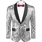 COOFANDY Men's Sequin Blazer Sparkly Glitter Jacket Shiny Floral Suit Jacket Stylish Party Wedding Banquet Prom Tuxedo