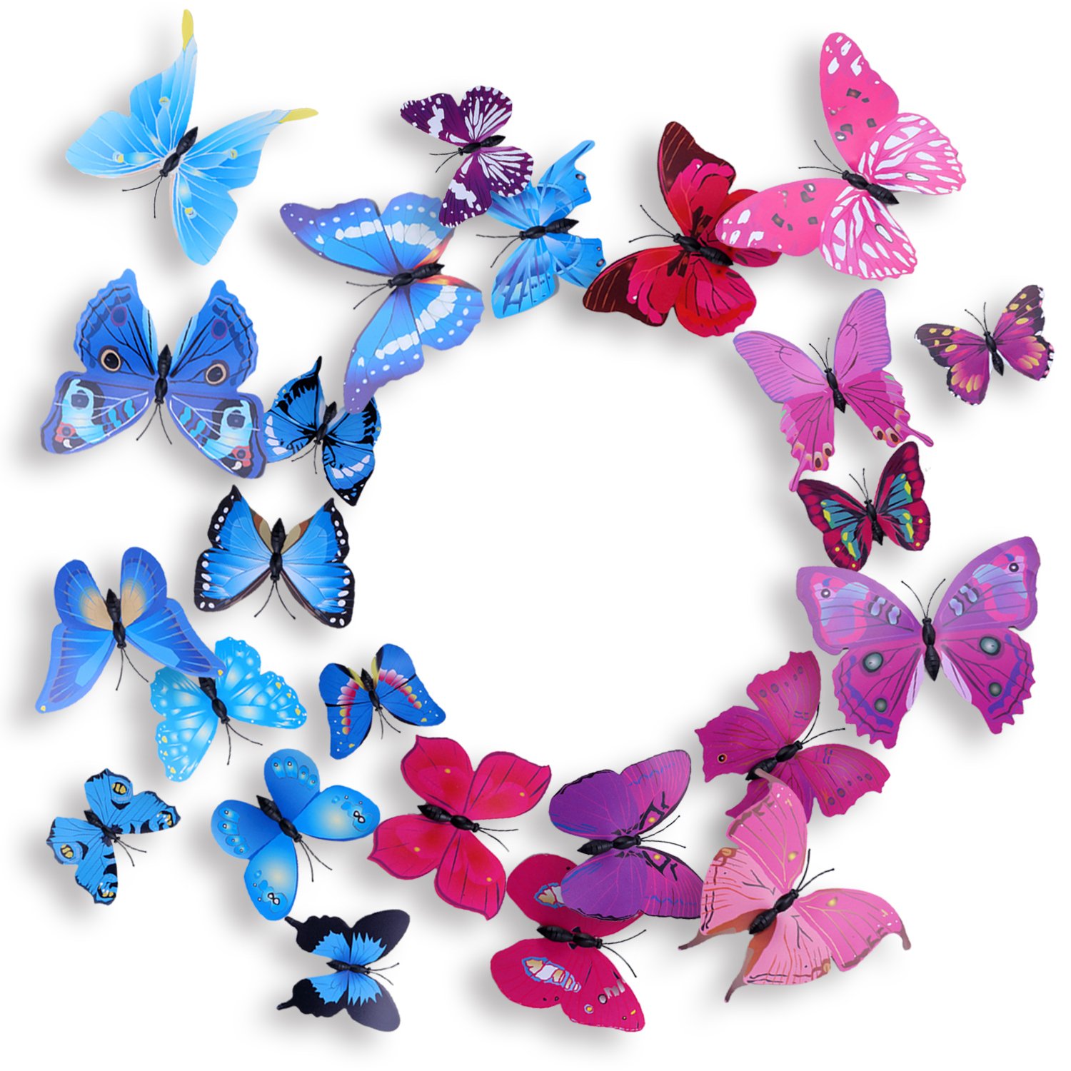 Soamazing 24 PCS 3D Butterfly Wall Stickers Butterfly Magnets with Dot Glue for Home & Room Decoration(Blue & Purple)