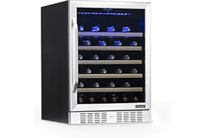 NewAir 24" Built-In 52 Bottle Compressor Wine Fridge in Stainless Steel with Precision Digital Thermostat and Premium Beech Wood Shelves