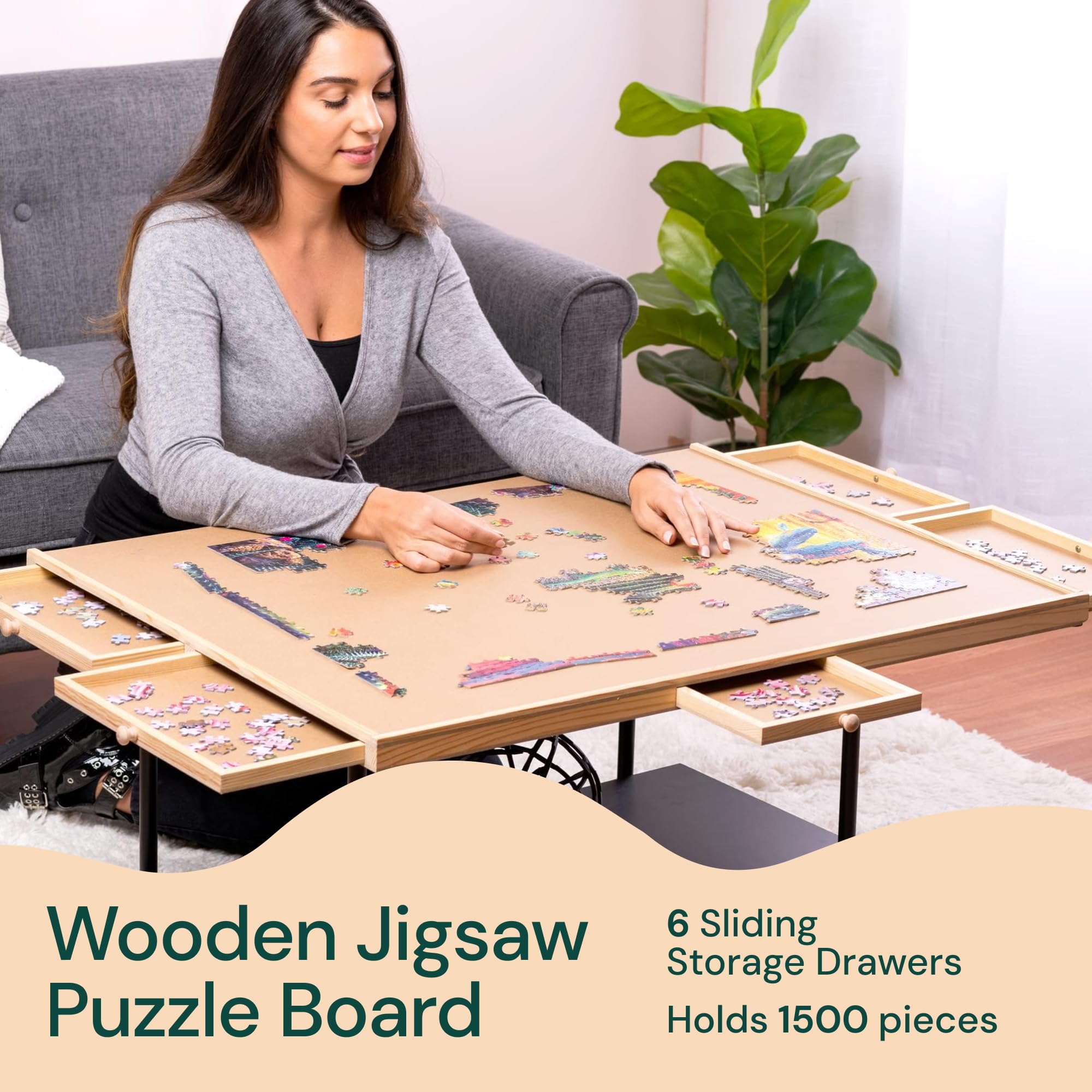 PlayVibe 1500 Piece Puzzle Board with Drawers and Cover - Jigsaw Solve Station - Portable Puzzle Table with Drawers, Tray & Accessories - Raised Edges to Prevent Slipping
