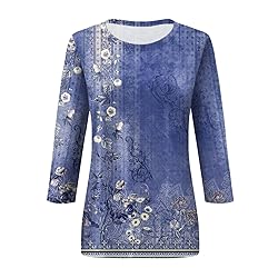 3/4 Sleeve Tunic Tops for Women Cotton Large Tops