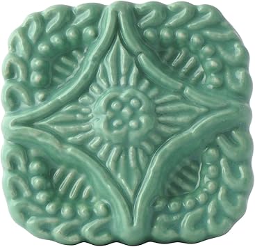Set Of 4 Turquoise Ceramic Knobs Decorative Embossed Drawer