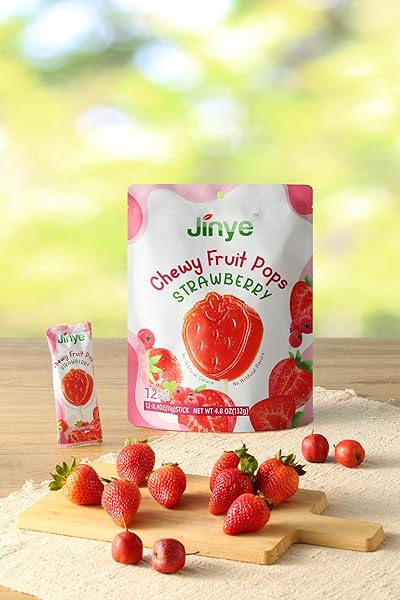 CHEWY STRAWBERRY FRUIT POPS – PURE, NATURAL SNACK WITH HAWTHORN & FREEZE-DRIED STRAWBERRIES- NO ARTIFICIAL COLORS OR FLAVORS, 100% GENUINE FRUIT BLISS (132G, STRAWBERRY)