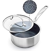 Blue Diamond Hybrid Nonstick Stainless Steel 1.57QT Saucepan with Glass Lid, PFAS-Free Ceramic Diamond Bond Pot, Dishwasher Safe, Stay-Cool Handle, Induction Ready, Compatible with All Cooktops
