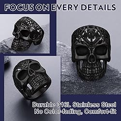 Bandmax Black Skull Ring for Women Men Black Sugar