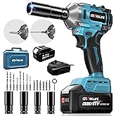 GEVEELIFE 450N.m/332Ft-lbs Brushless Impact Wrench,1/2" Cordless Impact Gun with 4.0Ah Battery & 4 Sockets, Electric Impact Driver for Car/DIY Furniture/Lawn Mower/blue (450N)