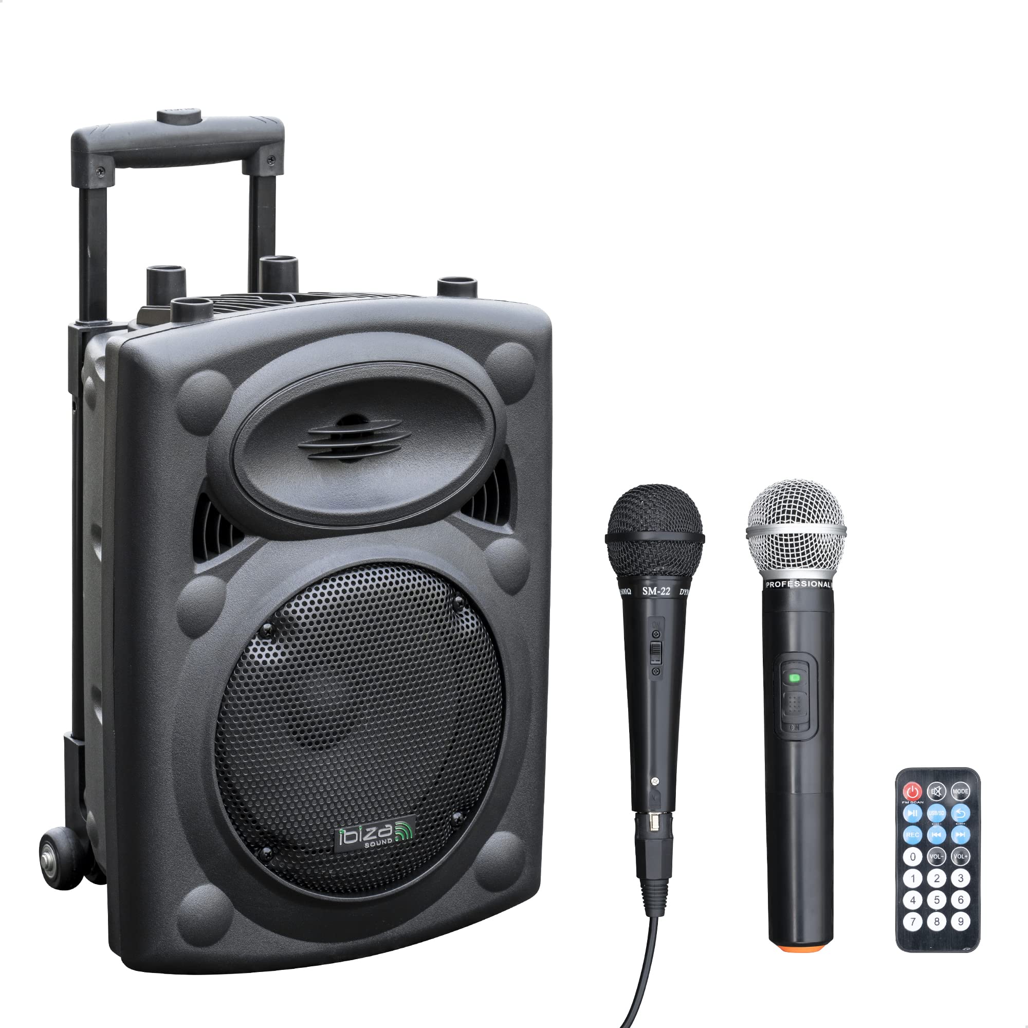 Ibiza - PORT8VHF-BT - Portable speaker 8"/400W MAX with 2 microphones (wired and VHF), remote control and protective cover - Bluetooth, USB, SD - 4 to 6h autonomy