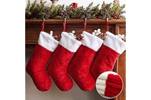 Ivenf Christmas Stockings, 4 Pcs 19 inches Polyester Classic Red and White Plush Mercerized Velvet Stockings, for Family Holiday Xmas Party Decorations