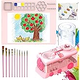 DreamingDay Painting Station Set, Upgraded Paint Brush Cleaner Tools, Washable Spiral Paint Brush Rinser, Silicone Painting Mat with 10 Paint Brushes, Art Painting Supplies Set(Pink)
