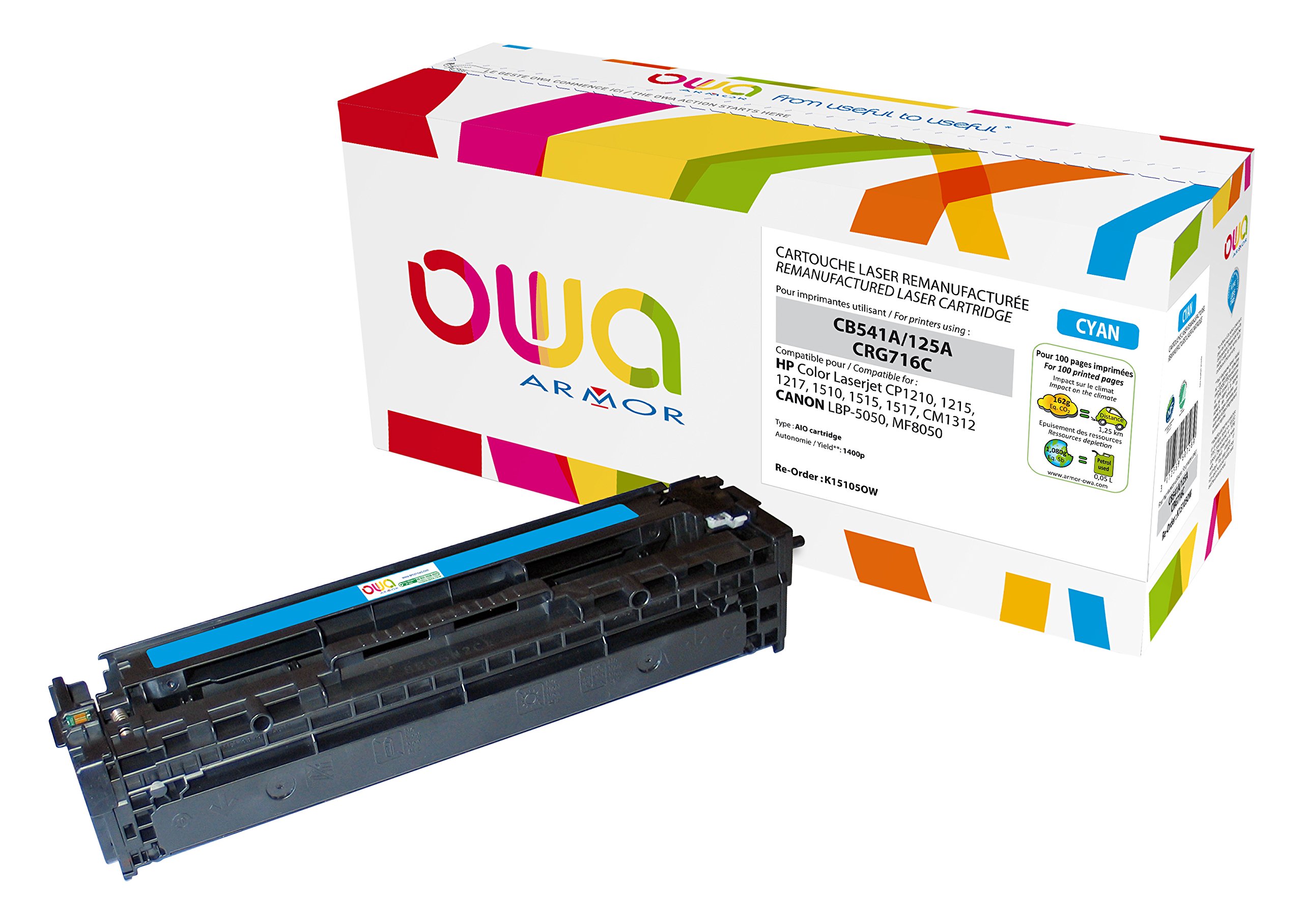 Armor CB541 A/CRG716 °C remanufactured Laser Toner Cartridge Compatible with hp Colour Laserjet Cyan