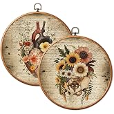 Chicimln Vintage Floral Anatomy Round Wall Art, Medical Heart Anatomy Framed Canvas Prints, Antique Anatomical Circle Wall Hanging Decor for Nursing School Classroom Medical Office 10x10 Inch,set of 2