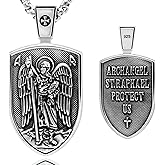 VENICEBEE® Saint Raphael the Archangel Pendant Necklace 925 Sterling Silver Shield Medal Protect Us Prayer Angel of Healing Protection Christian Sacramental Devotional Jewelry Gift