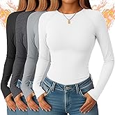Sweetyweee 4 Pack Women's Thermal Shirts Long Sleeve Undershirt Tops Raglan Sleeve Fleece Warm Winter Base Layer