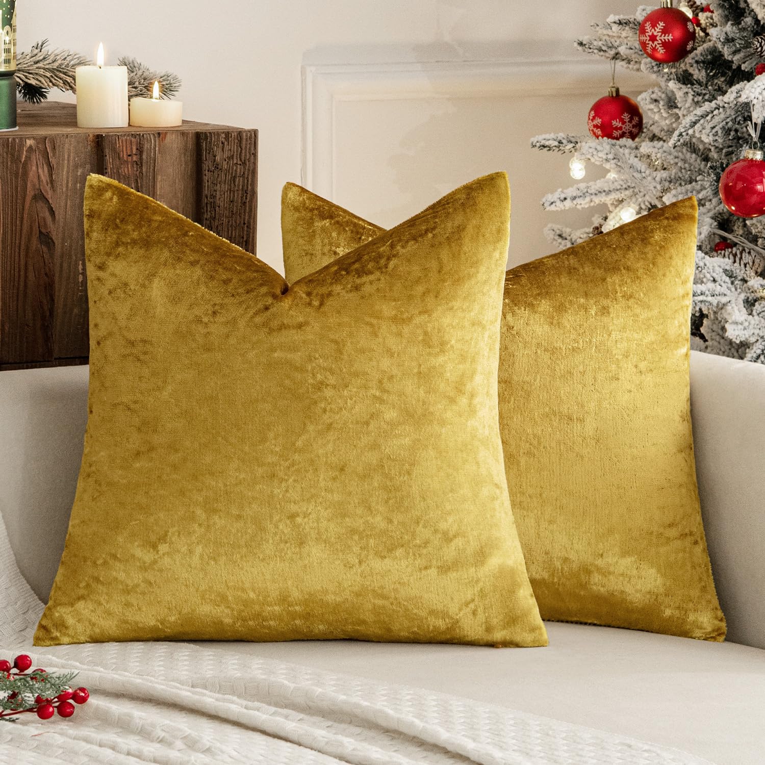 MIULEE Gold Luxurious Velvet Cushion Covers Soft Decorative Square Throw Pillow Case Pillowcases for Livingroom Sofa Bedroom with Invisible Zipper 20"x20" 50cm x 50cm 2 Pieces