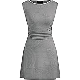 CIDER Women's Cute Summer Mini Dress Boat Neck Sleeveless Ruched Tie Back Casual Dresses Nightgown Trendy