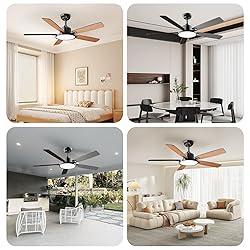 TALOYA 52 Inch Black Ceiling Fans with Lights Led