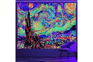 PSYHILAR Van Gogh UV Tapestry Blacklight for Bedroom, Starry Night Backdrop Black Light Posters for Adults and Teens (59 x 51 Inches)