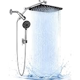 Veken 11.8" High Pressure Shower Head with Handheld, Metal Core Fittings | Handheld Shower Heads with Multi Spray Modes, Rainfall Combo, Detachable Dual Shower, Bathroom Decor, Durable, Chrome Silver