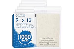 Spartan Industrial - 9" X 12" (1000 Count) Self Seal Clear Poly Bags with Suffocation Warning for Packaging, T Shirts - Perma