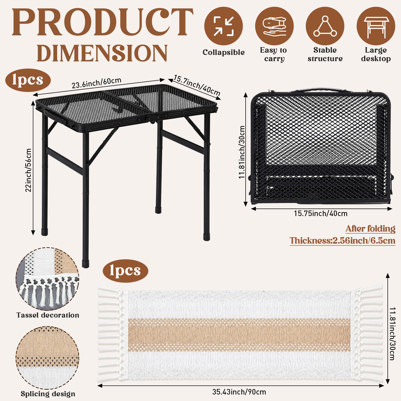 Condition photo showing New/Like New for novabright 10 pcs boho picnic kit folding camping table with outdoor large boho picnic blanket table