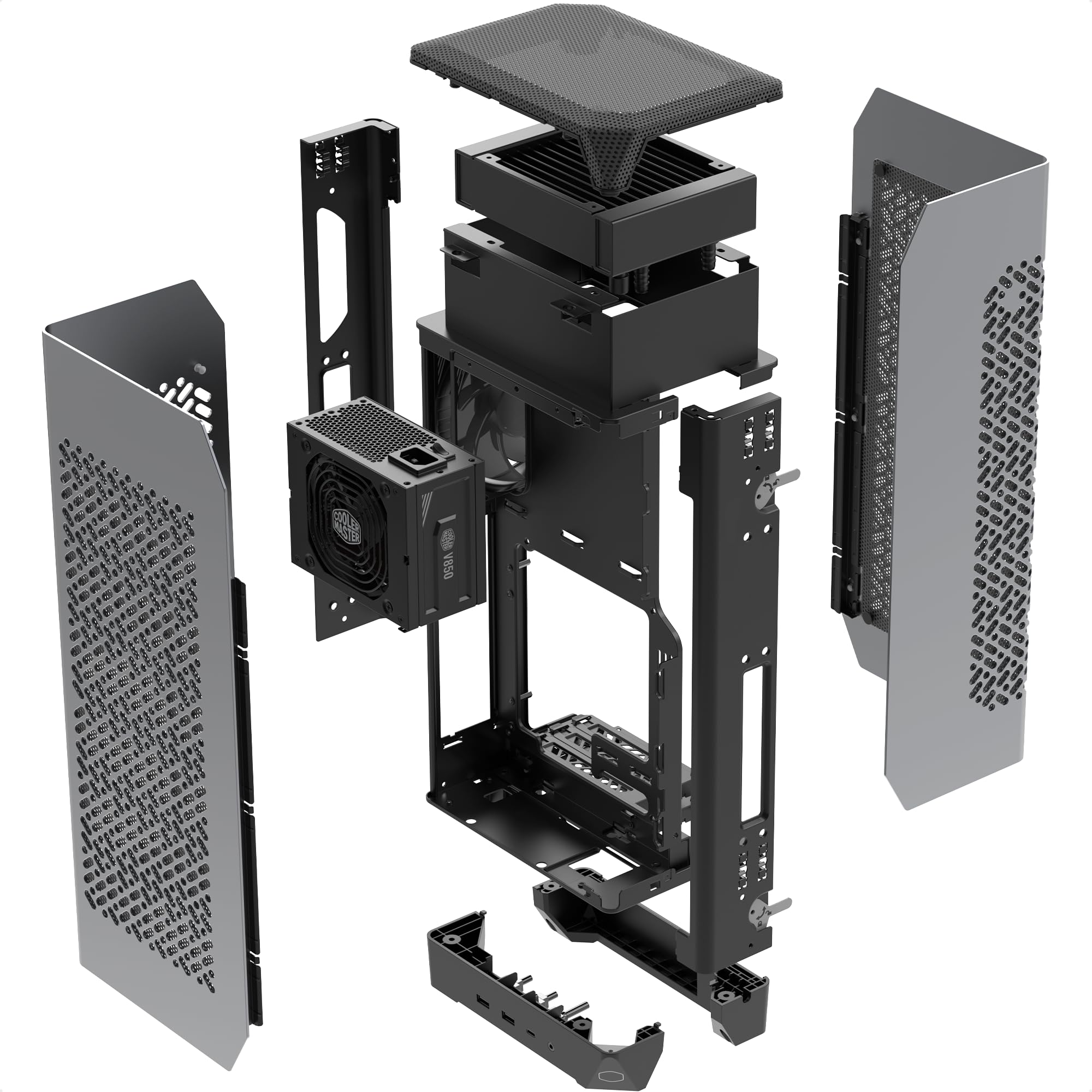 Cooler Master NCORE 100 MAX Mini-ITX SFF Tower-Gehäuse – Maßgeschneiderter AIO-Kühler, 850 W SFX Gold ATX 3.0 Netzteil, einfache Installation, PCIe 4.0 Riser und vertikalen GPU-Unterstützung 4