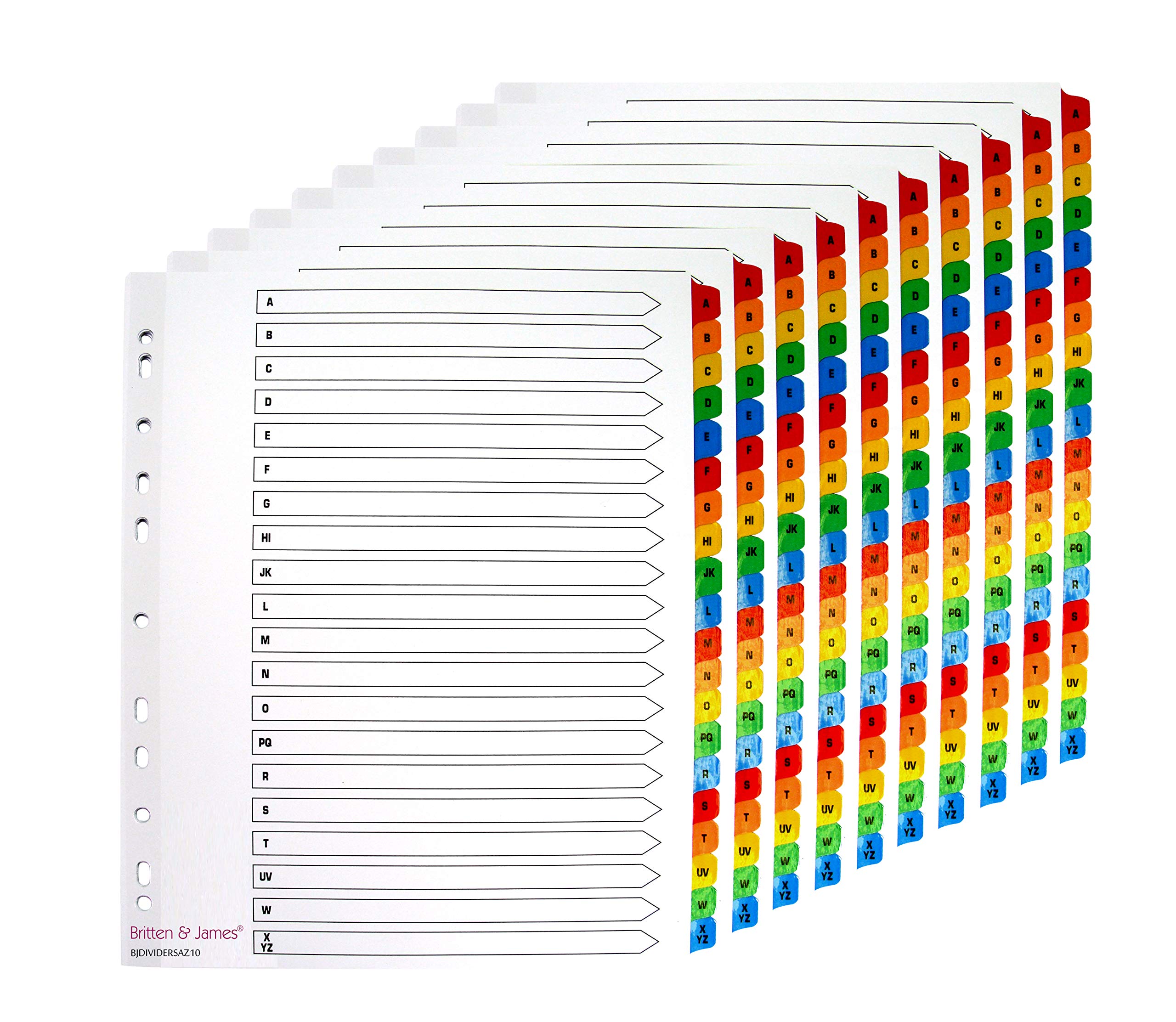 Britten & James Extra Wide File Index Dividers Alphabet 20-Part A-Z [Pack of 10 Sets]
