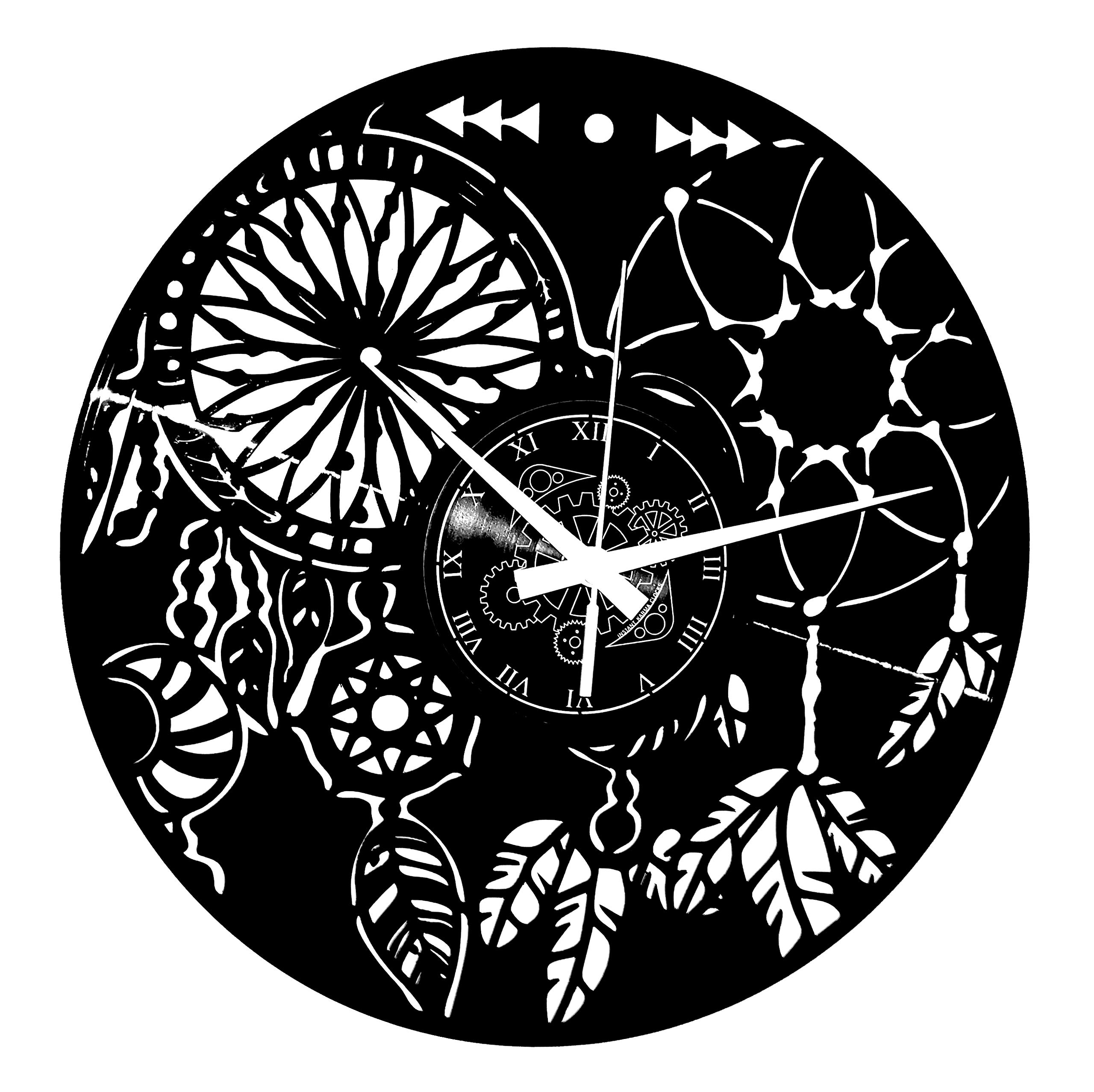 Instant Karma Clocks | Dreamcatcher Wall Clock with Feathers, Moons and Mandala Patterns | Silent No-Ticking | Perfect for Bedroom, Office, Studio, Cabin, Living Room – Unique Decoration