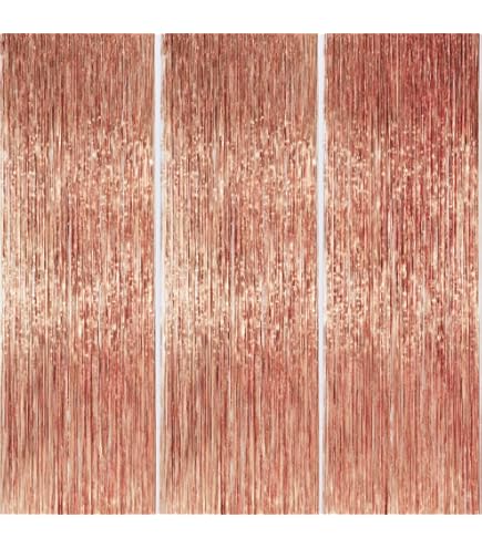 Rose Gold Foil Fringe Curtains - 2 Pack 3.28x6.58 Ft Metallic Party Backdrop