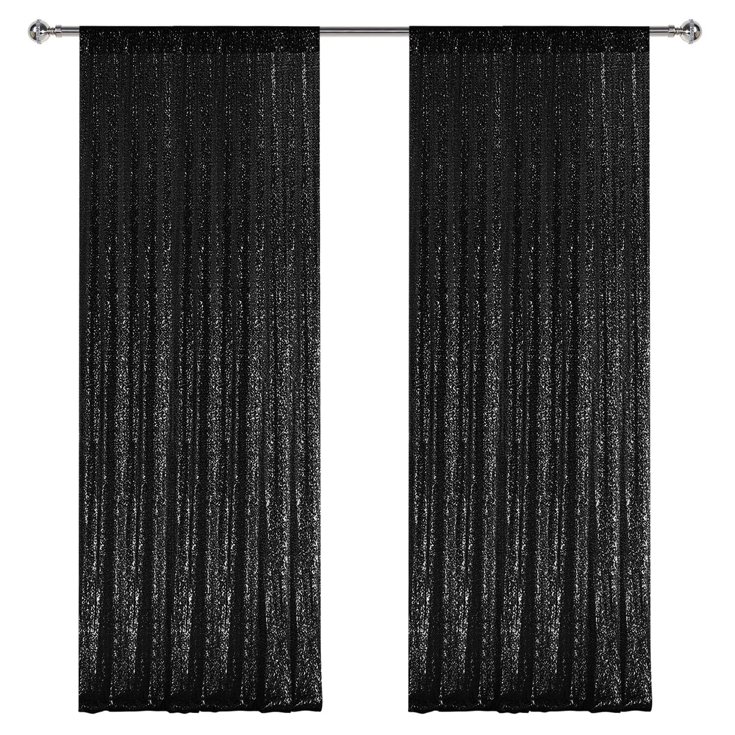 Photo 1 of 2×8FT-2PCS Black Sequin Backdrop Curtains Panels, Photography Backdrop Glitter Curtains Fabric Background for Wedding Party Decor