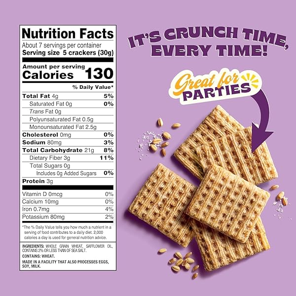 BACK TO NATURE HARVEST WHOLE WHEAT CRACKERS, NON-GMO,PLANT-BASED SNACK CRACKER, MADE WITH WHOLE GRAIN WHEAT & SEA SALT, SNACK HAPPY, 7 OZ BOX