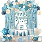 Blue Birthday Party Decorations, Dusty Blue Sand Confetti Gold Balloons Happy Birthday Banner Fringe Curtains Butterfly Hanging Swirls Circle Dots Tassels Pom for Boys Men Girls Women Party Supplies