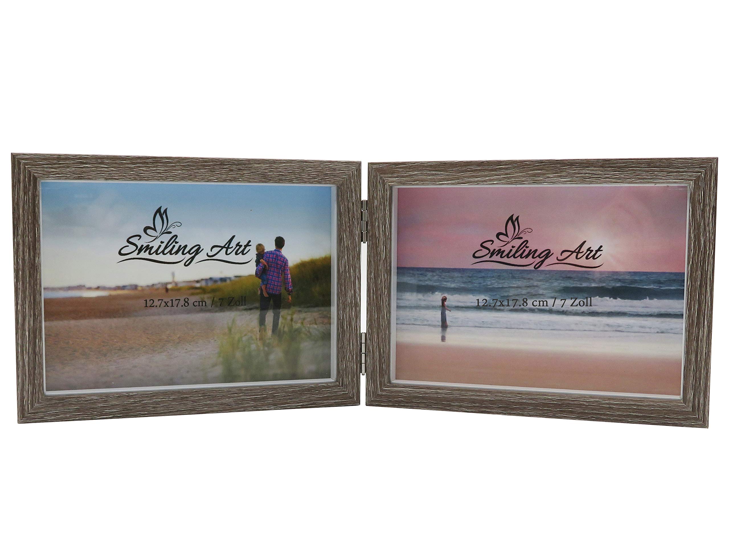 Smiling Art Wooden Double Photo Frame for 2 Photos (Grey, Landscape, 2 x 13 x 18 cm) — image 1