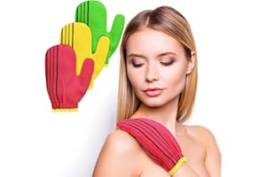 TATUO 3 Pieces Korean Exfoliating Mitt Exfoliating Washcloth Korean Body Scrub Mitt Italy Face Shower Cloth Asian Bath Massage Mitts for Women and Men Wash Skin Deep Cleaning, Red, Green, Yellow