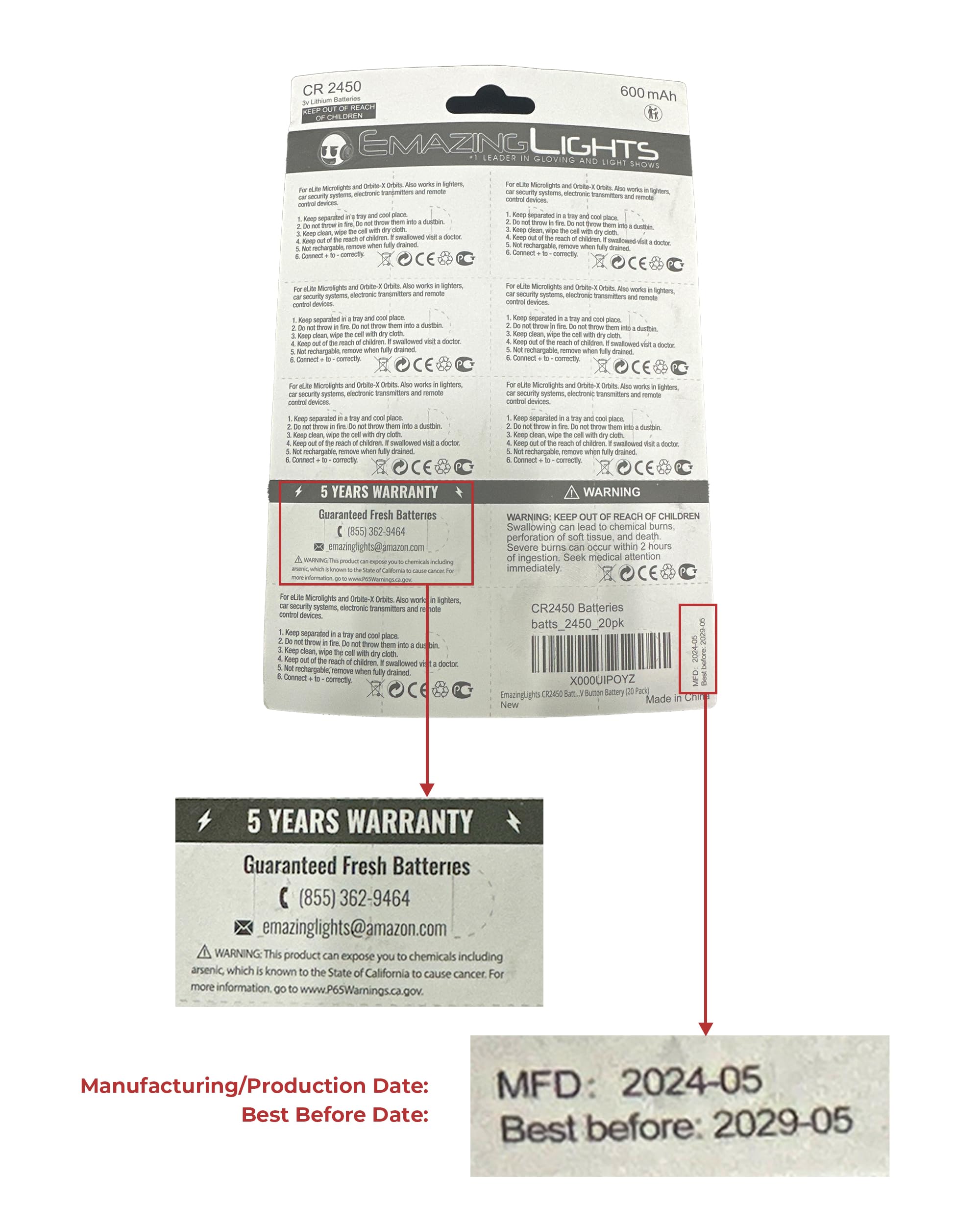 EmazingLights EmazingLights 20 Pack CR2450 Battery 3V Lithium Coin Cell Batteries Long Lasting Multipack for Keyless Remote FOB, Candles