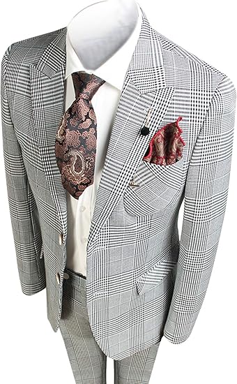 Amazon Co Jp Yzhen メンズスーツチェック柄2ボタンジャケット パンツ 服 ファッション小物