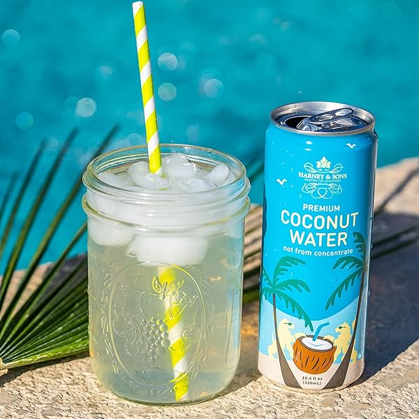 HARNEY & SONS COCONUT WATER, NATURALLY REFRESHING, NATURAL ELECTROLYTES FOR HYDRATION, NO PRESERVATIVES, 10.8 FL OZ CANS (PACK OF 12)