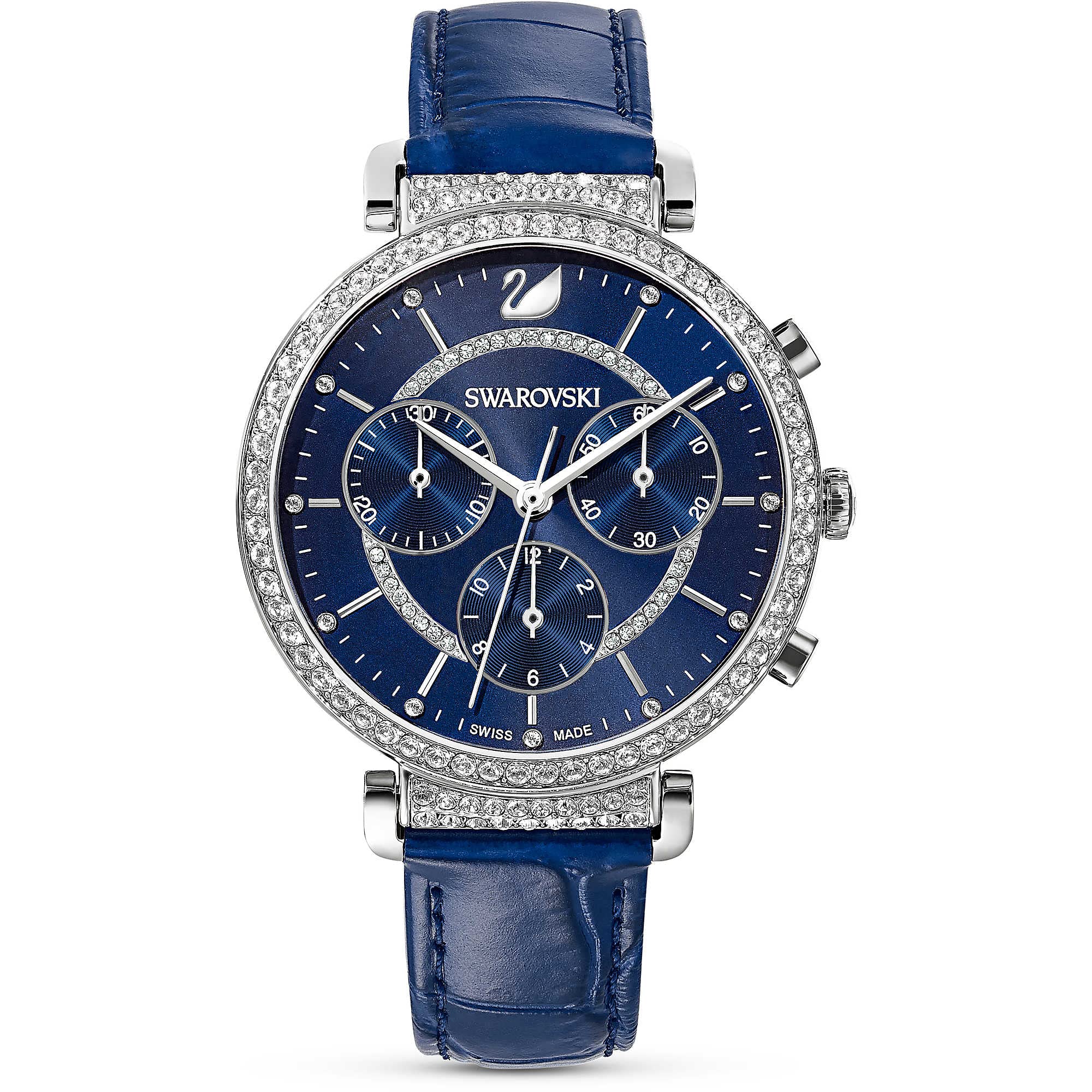 Swarovski Passage Chrono Watch, Leather Strap, Blue, Stainless Steel
