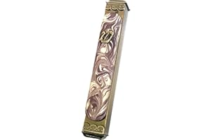 TAMARA BASKIN ART GLASS Mezuzah, Easy Mount, Art Glass on Metal Case *Gift Box and Non-Kosher Scroll Included* (Grape)