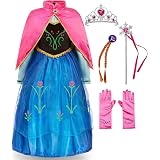 Princess Elsa Costume Dress For Girls - Queen Outfit With Gloves, Tiara & Accessories, Halloween & Party Dress-Up