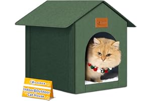 Siedihit Outdoor Cat House Feral Cat Shelter,Outside Waterproof Cat House for Outdoor/Indoor Cats, Insulated Cat Bed for All Seasons with Cozy Cushion Easy to Assemble Olive Green