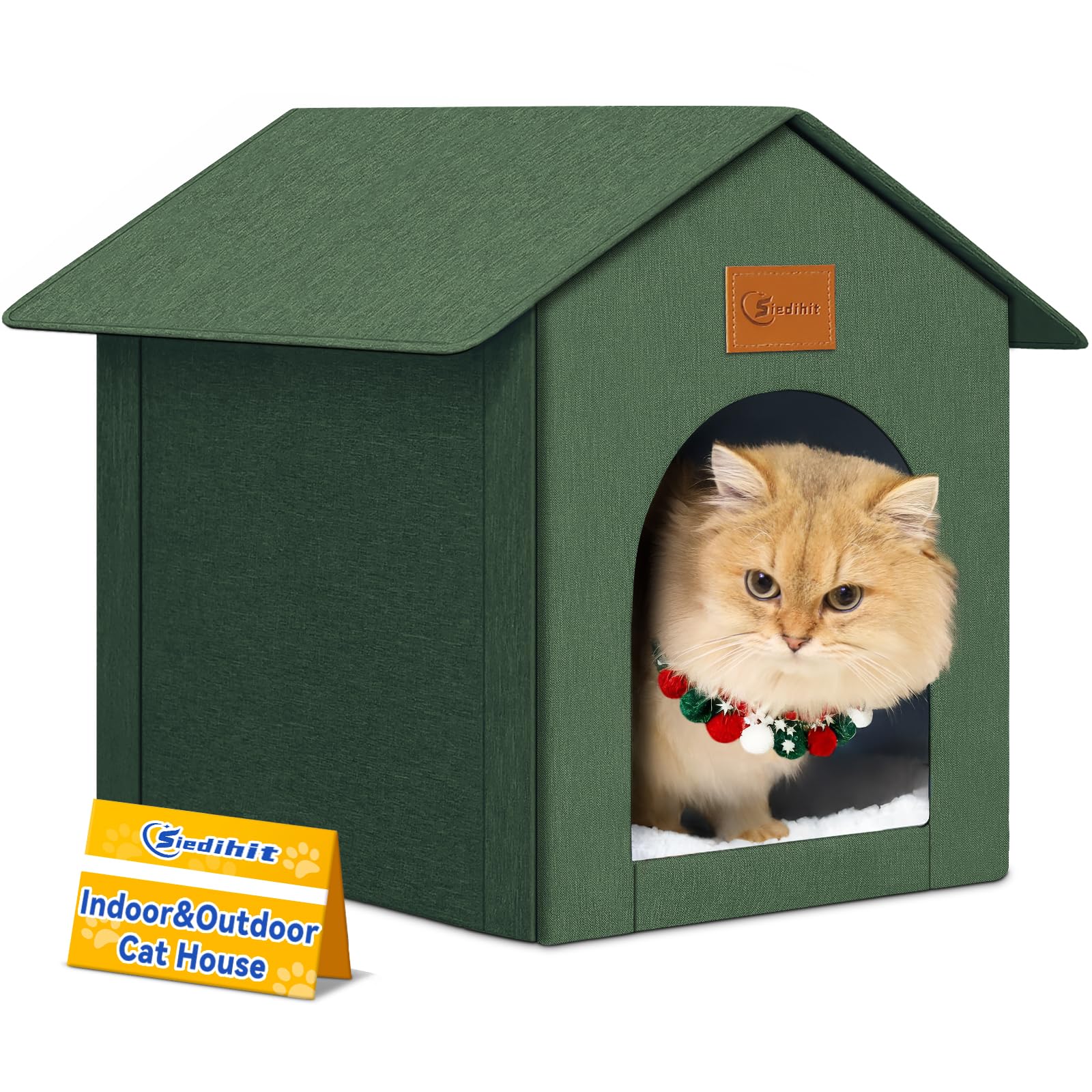 Cat Shelter Feral, Outdoor Waterproof Cat House for Indoor Cats, Insulated with Cushion - Easy to Assemble, Olive Green